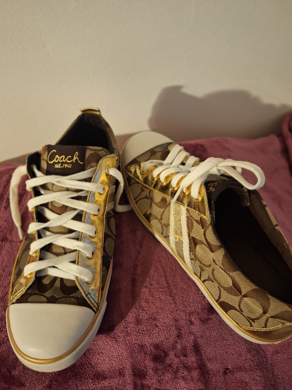 Coach Signature Canvas Low-Top Sneaker in Brown with Gold Trim